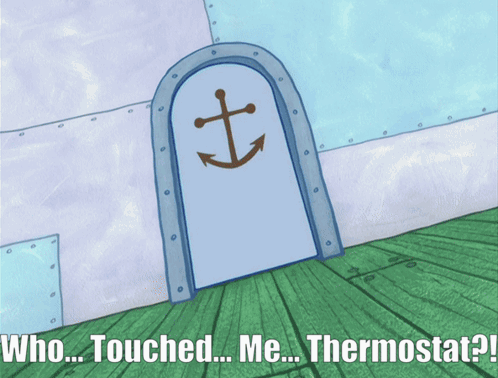 A Door With An Anchor On It And The Words Who Touched Me Thermostat Written Below It GIF