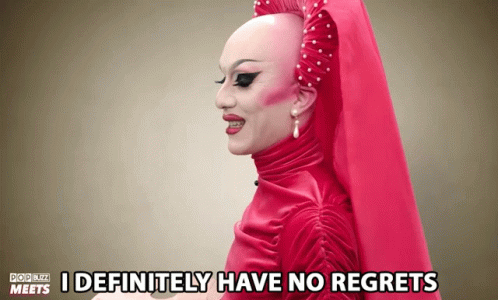 A Drag Queen In A Red Dress Says I Definitely Have No Regrets GIF