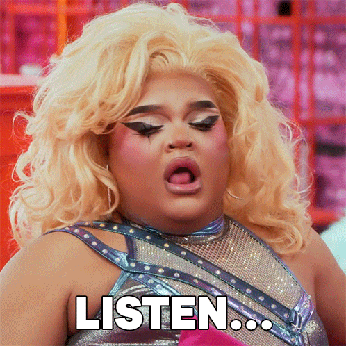 Drag Queen Making Funny Face Listen Text GIF
