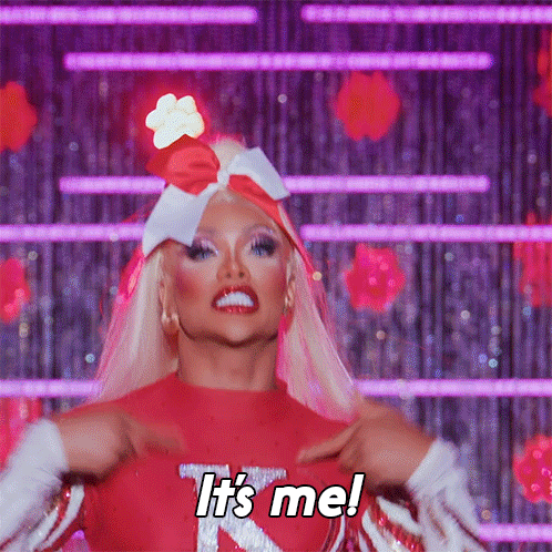 Drag Queen Saying It's Me In Red Outfit GIF