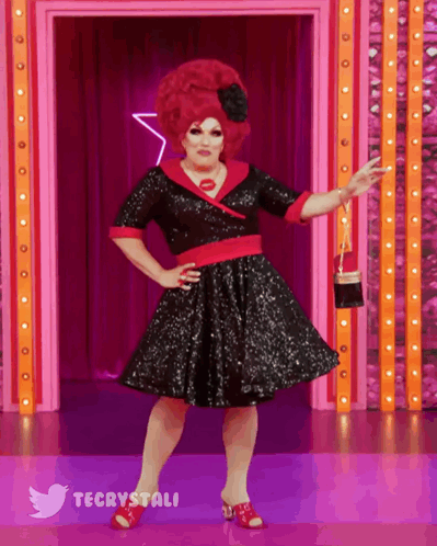 Black Dress Drag Queen In Pink Room GIF