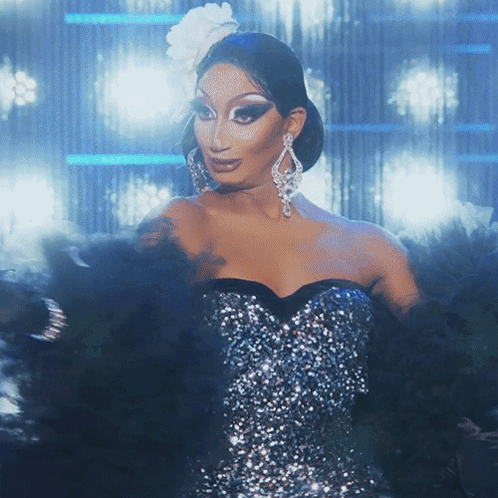 Drag Queen In Blue And Silver Dress GIF