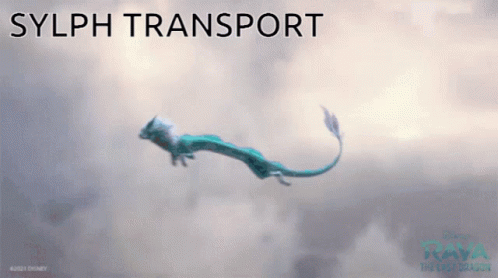 A Dragon Is Flying In The Sky With The Words Sylph Transport Below It GIF
