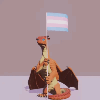 A Dragon Is Holding A Transgender Flag In Its Hands . GIF
