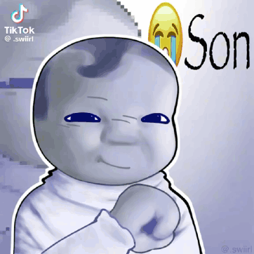 A Drawing Of A Baby With A Tear Coming Out Of His Eye And The Word Son On The Bottom GIF