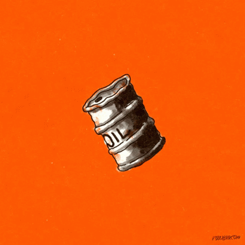 a drawing of a barrel with the word oil on it on an orange background