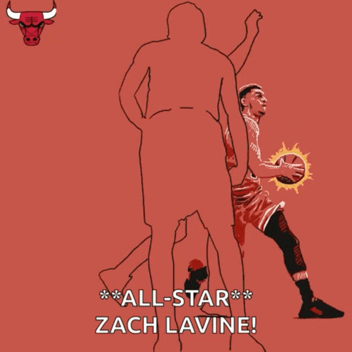 A Drawing Of A Basketball Player With The Words " All-Star Zach Lavine " GIF