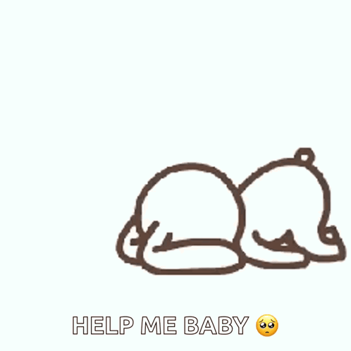 A Drawing Of A Bear Laying Down With The Words Help Me Baby Written Below It GIF