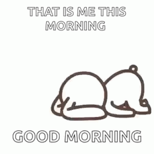 A Drawing Of A Bear Laying Down With The Words `` That Is Me This Morning '' . GIF