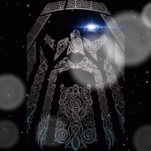 A Drawing Of A Bearded Man With A Celtic Pattern On His Face GIF