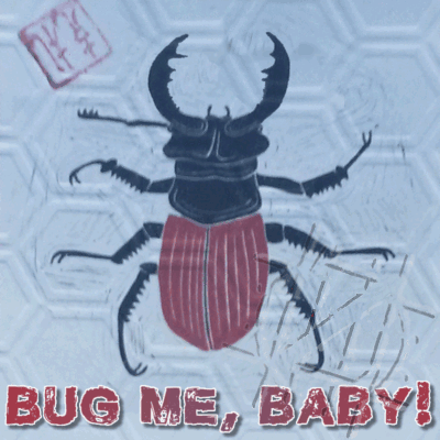 A Drawing Of A Beetle With The Words Bug Me Baby Written Below It GIF
