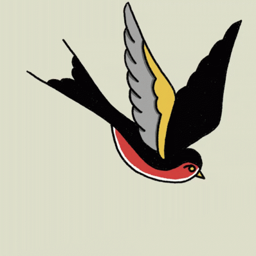 A Drawing Of A Bird With A Red Beak And Wings GIF
