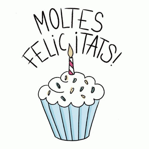 a drawing of a birthday cupcake with the words moltes felicitats written above it