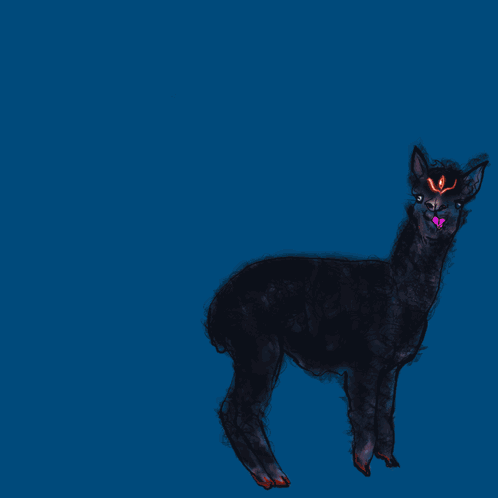 A Drawing Of A Black Alpaca With A White Cat In A Space Suit Behind It GIF