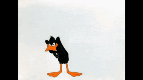 a drawing of a black and orange duck with arms and legs spread out