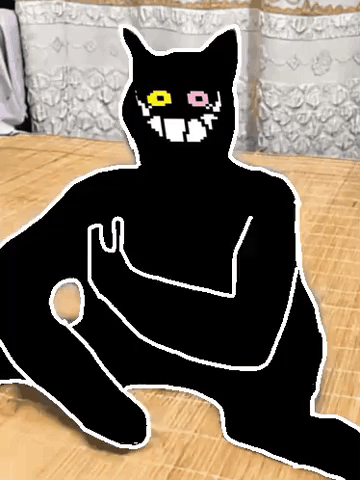 A Drawing Of A Black Cat Sitting On A Wooden Table Giving A Middle Finger . GIF