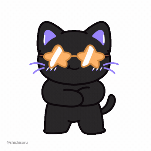 A Drawing Of A Black Cat Wearing Star Shaped Glasses GIF