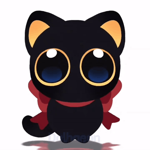 A Drawing Of A Black Cat With A Red Bow Around Its Neck GIF