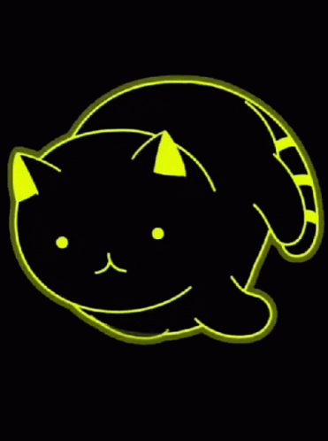 A Drawing Of A Black Cat With Yellow Eyes And Ears GIF