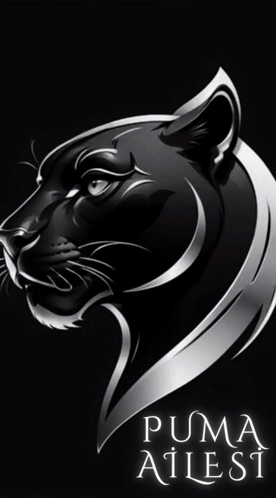 A Drawing Of A Black Panther With Its Mouth Open And The Words Puma Ailes Written Below It GIF