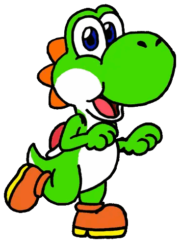 a drawing of a blue and white yoshi wearing pink shoes