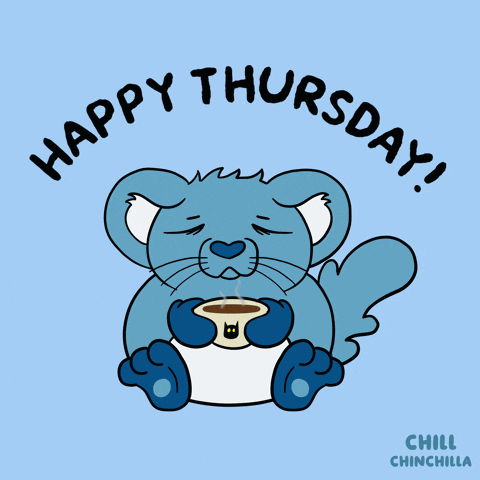 A Drawing Of A Blue Animal With The Words Happy Thursday Written Above It GIF