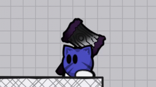 A Drawing Of A Blue Cat Holding A Black Object GIF