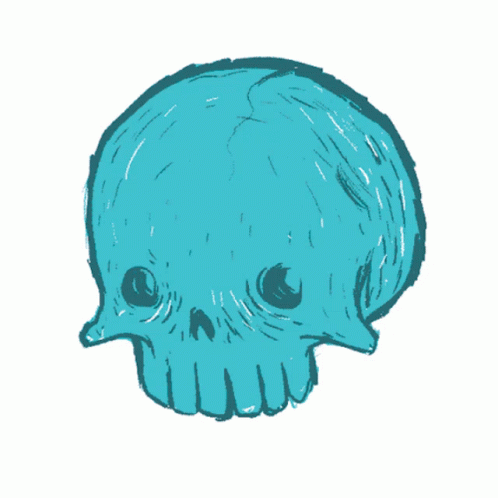 A Drawing Of A Blue Skull With A Few Teeth GIF