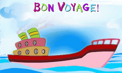 A Drawing Of A Boat With The Words Bon Voyage GIF