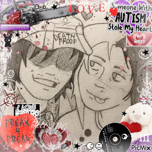 A Drawing Of A Boy And A Girl With The Words " Someone With Autism Stole My Heart " GIF