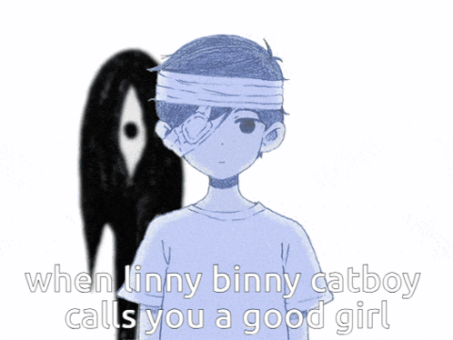 A Drawing Of A Boy With A Bandage On His Head And The Words When Linny Binny Catboy Calls You GIF