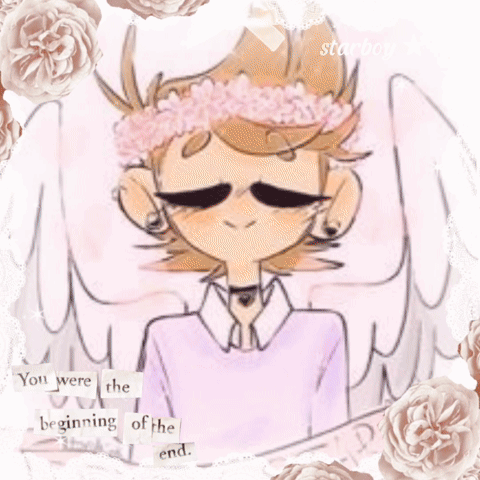A Drawing Of A Boy With A Flower Crown On His Head With The Words " You Were The Beginning Of The End " GIF