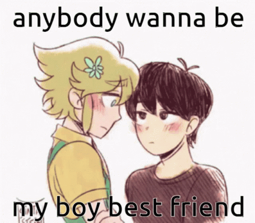 A Drawing Of A Boy With A Flower In His Hair And The Words " Anybody Wanna Be My Boy Best Friend " GIF