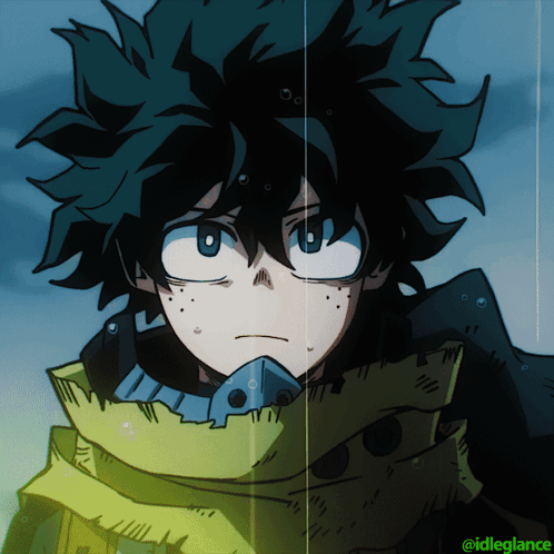 A Drawing Of A Boy With A Scarf Around His Neck And The Name Idleglance Below It GIF