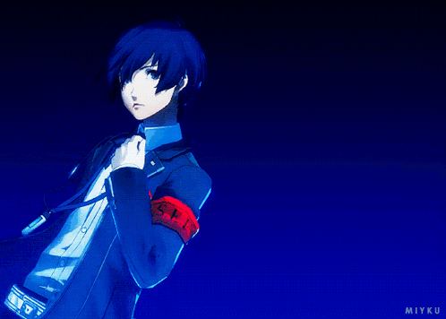 A Drawing Of A Boy With Blue Eyes And The Name Miyku On The Bottom Right GIF