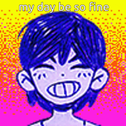 A Drawing Of A Boy With Blue Hair And The Words `` My Day Be So Fine '' GIF