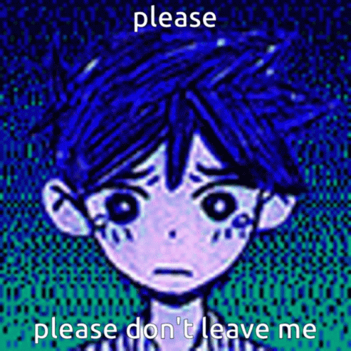 A Drawing Of A Boy With Blue Hair And The Words Please Don 'T Leave Me GIF