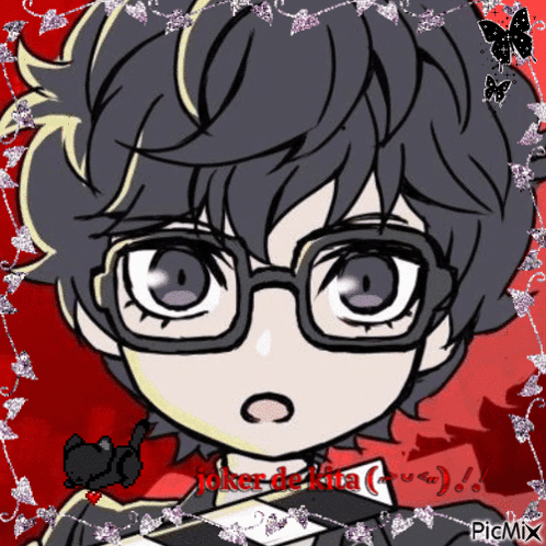 A Drawing Of A Boy With Glasses And The Words " Joker De Kita " On The Bottom GIF