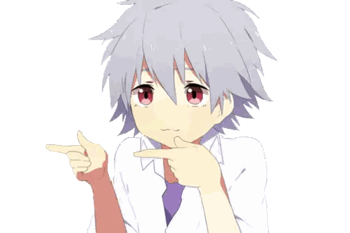 a drawing of a boy with gray hair and pink eyes