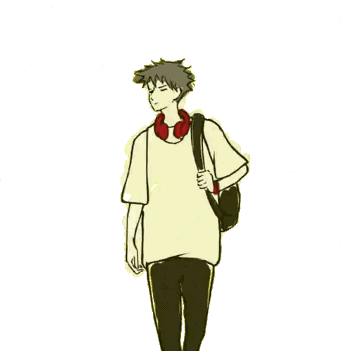 a drawing of a boy with headphones around his neck