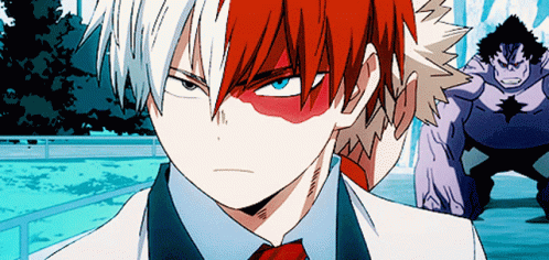 A Drawing Of A Boy With Red And White Hair And A Blue Eye GIF