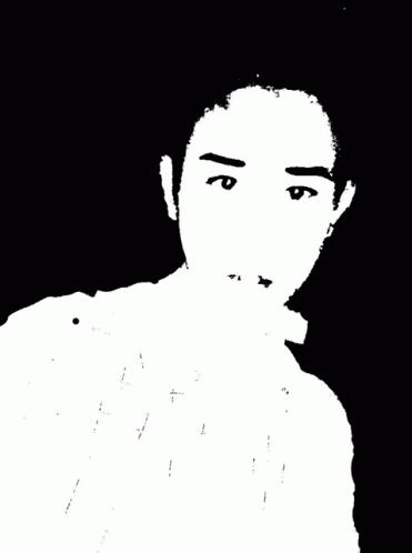 A Drawing Of A Boy With Red Eyes And A White Shirt With Crosses On It GIF