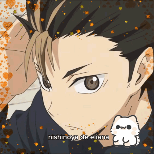 A Drawing Of A Boy With The Name Nishinoya De Eliana On It GIF