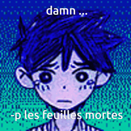 A Drawing Of A Boy With The Words Damn -P Les Feuilles Mortes On The Bottom GIF