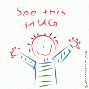 A Drawing Of A Boy With The Words " See This Hug " Written On It GIF