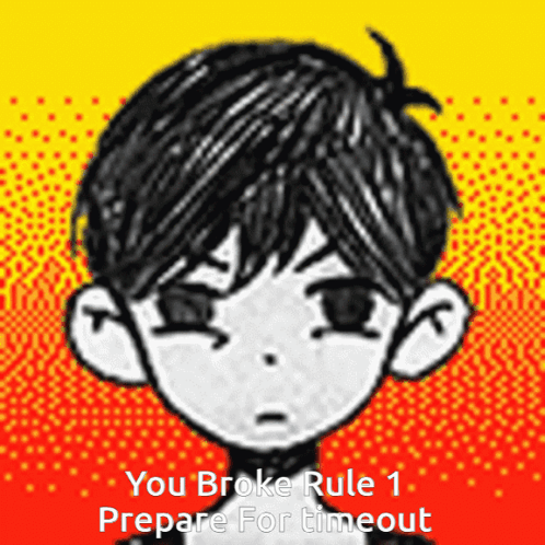 A Drawing Of A Boy With The Words " You Broke Rule 1 Prepare For Timeout " On The Bottom GIF