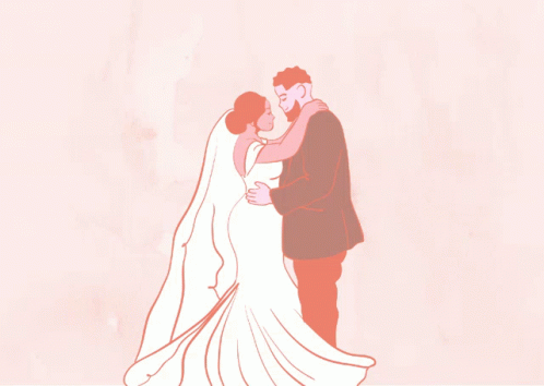 A Drawing Of A Bride And Groom With The Words King Zeus & Queen Yuki GIF