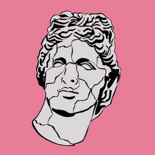A Drawing Of A Broken Statue Of A Man 'S Head GIF