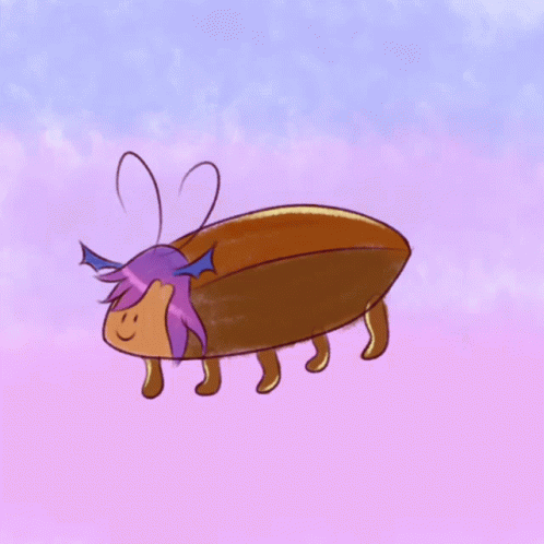 A Drawing Of A Bug With Purple Hair And A Smile On Its Face GIF