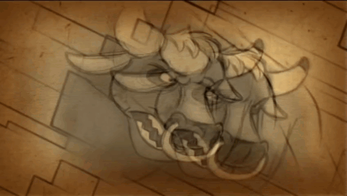 A Drawing Of A Bull With A Very Angry Look On Its Face GIF